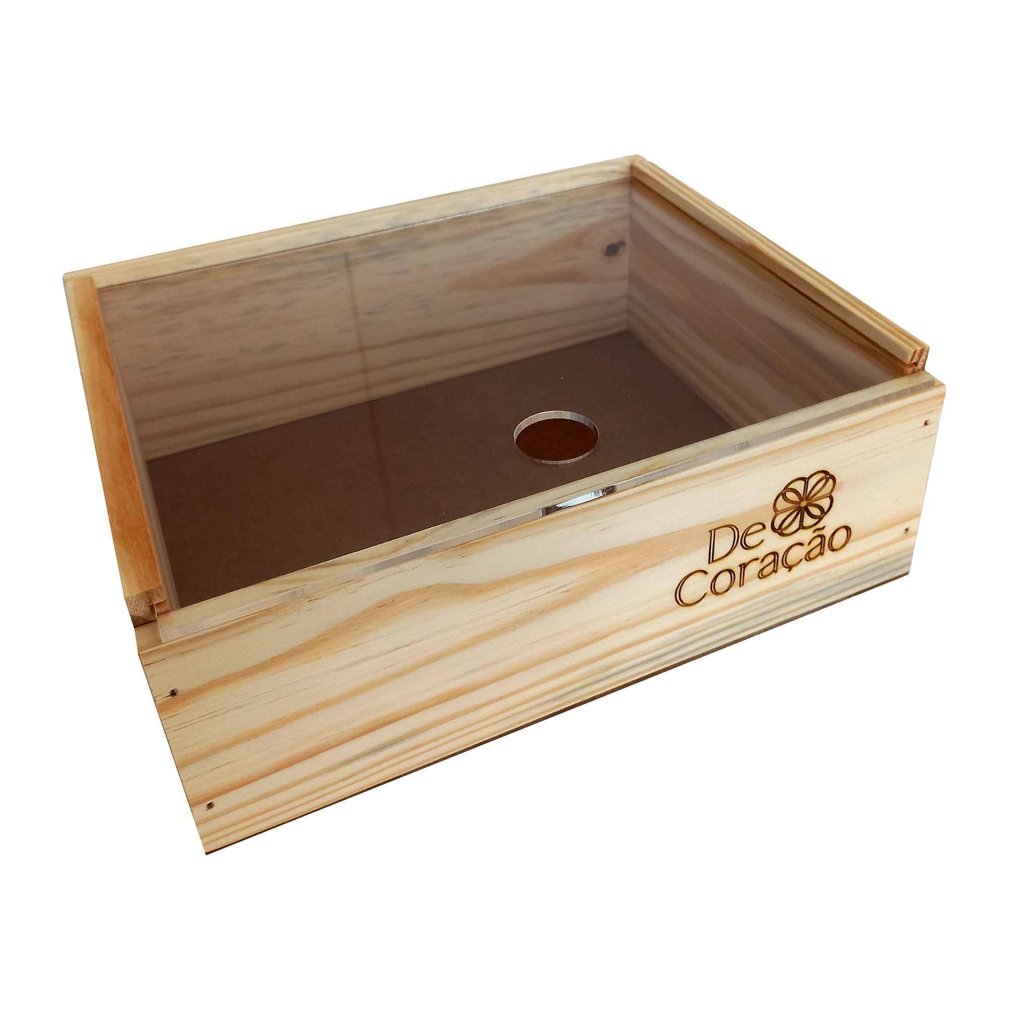 Caixa Box Vision Alto - Cesta Madeira altura 9cm, Pinus, tampa de