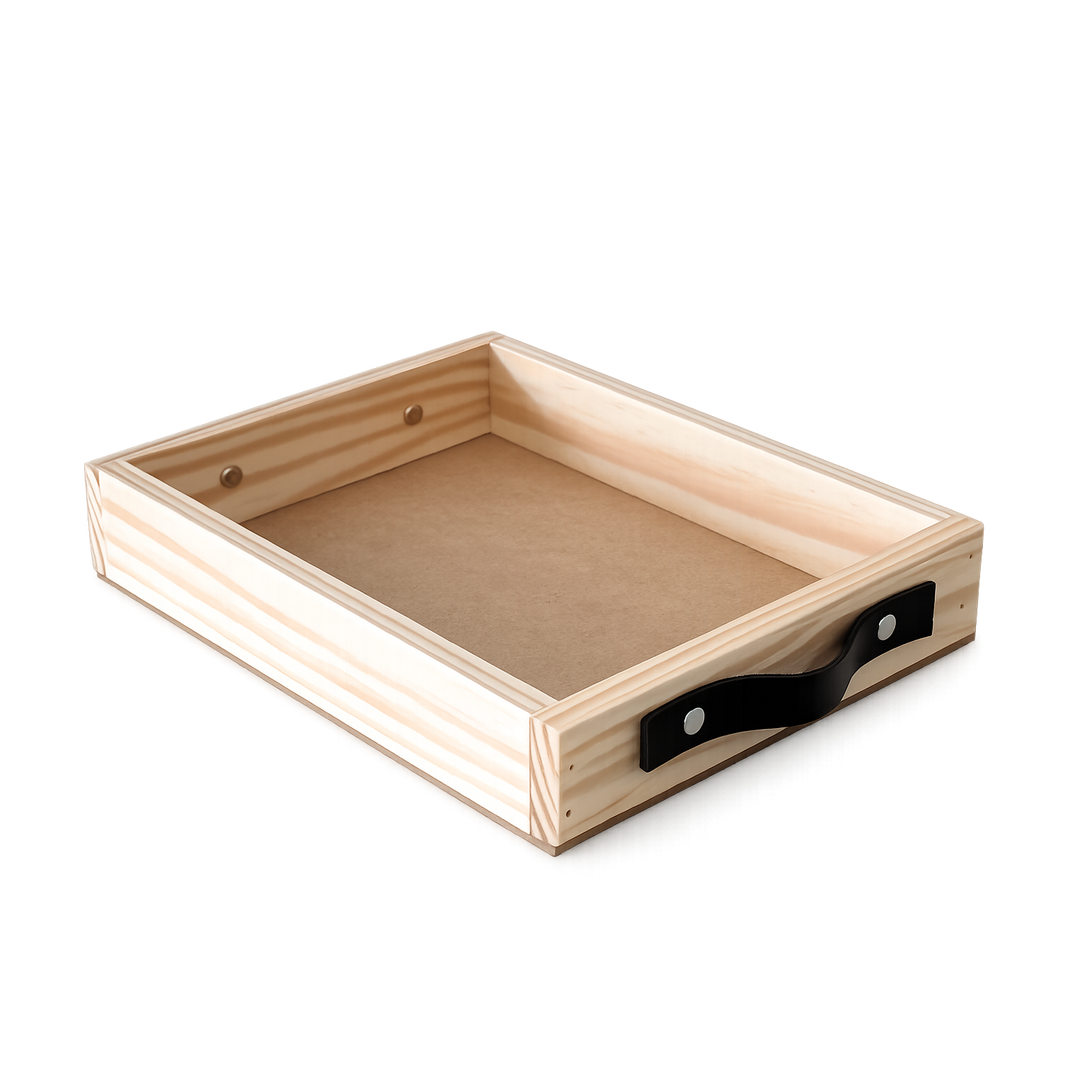 Caixa Box Madeira Baixa h= 4,5cm, com Alças de Couro